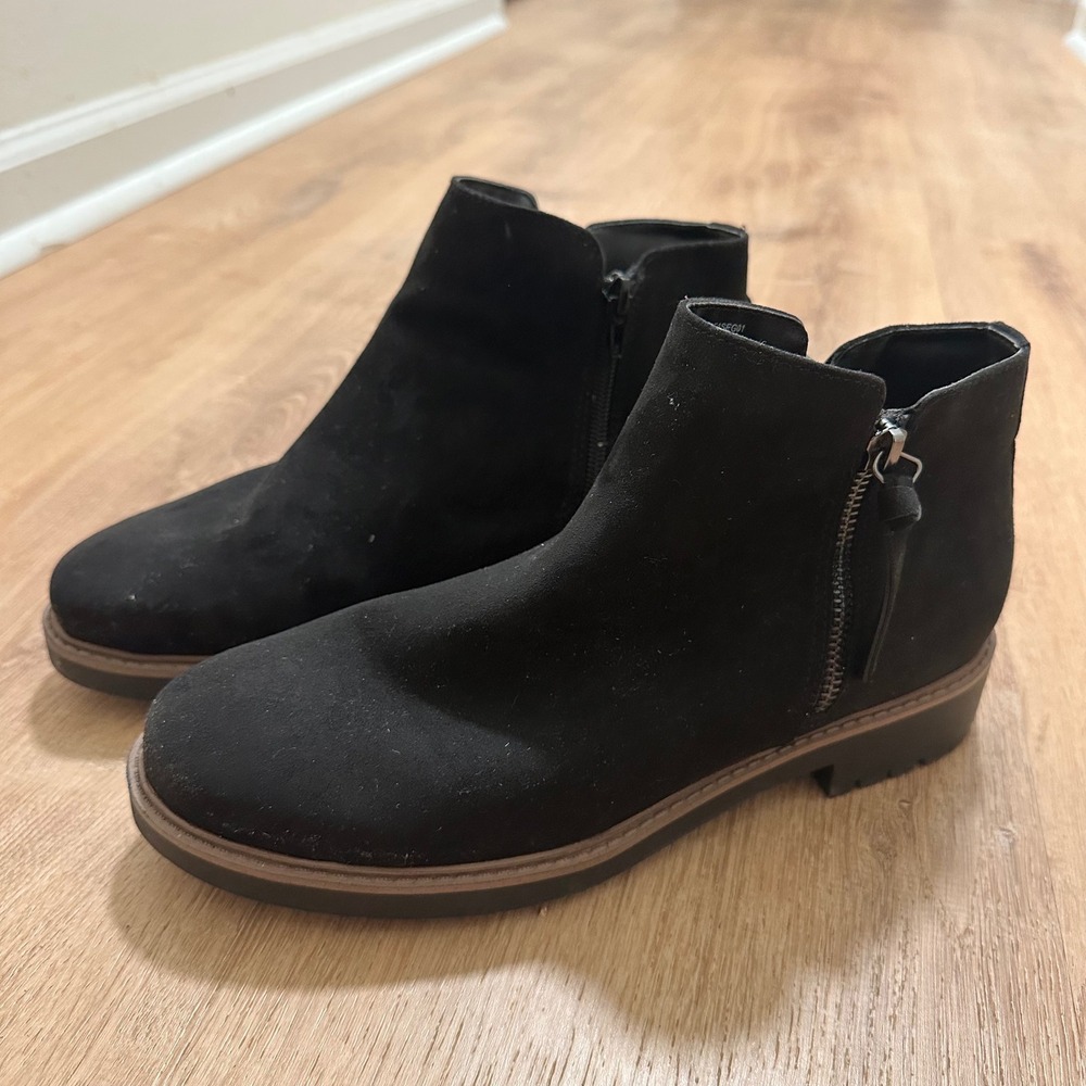 Esprit | Women's Black Faux Suede Lug Sole Ankle Boots Side Zip Boot Shoes, 8.5 - Picture 2 of 7